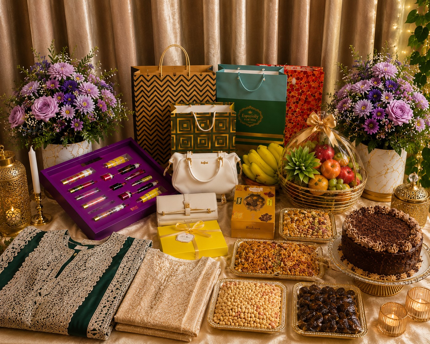 Wedding gifts and floral arrangement